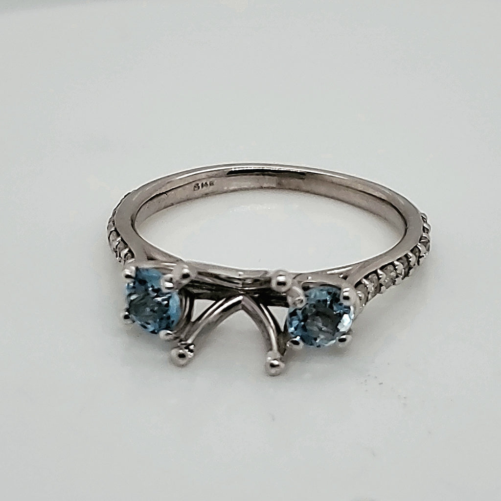 14kt White gold Aquamarine and Diamond Engagement Ring Mounting