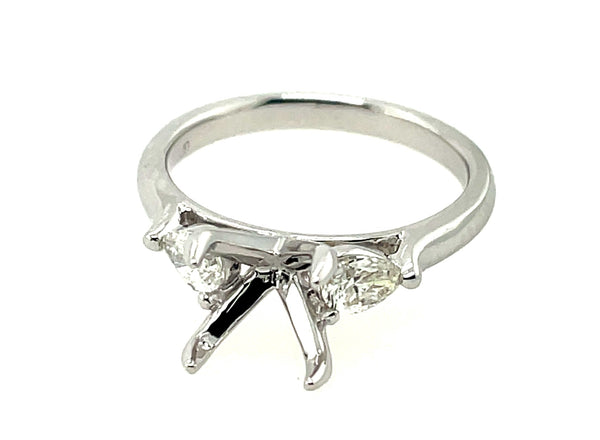 14kt White Gold Pear Shape Diamond Three Stone Semi-Mount