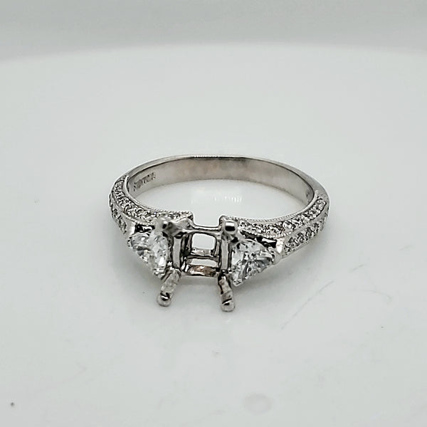 18kt White Gold Round and Trillion Diamond Engagement Ring Mounting