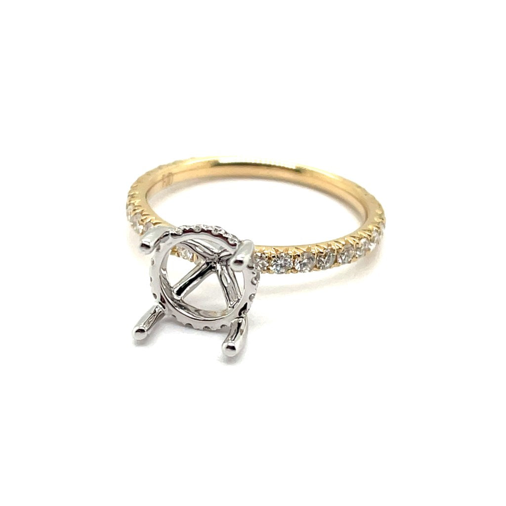 14kt White And Yellow Gold Diamond Semi-Mount Ring 8Mm Center