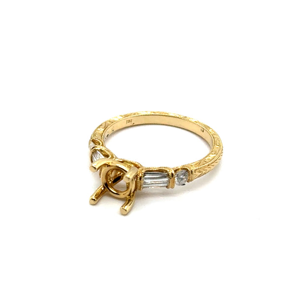 14kt Yellow Gold Engraved Diamond Semi-Mount Ring