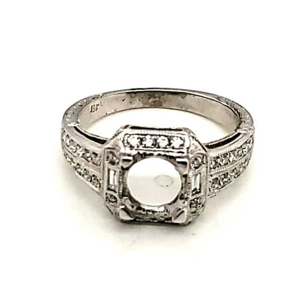 18kt White Gold Modern Art Deco Style Diamond Engagmeent Ring Mounting