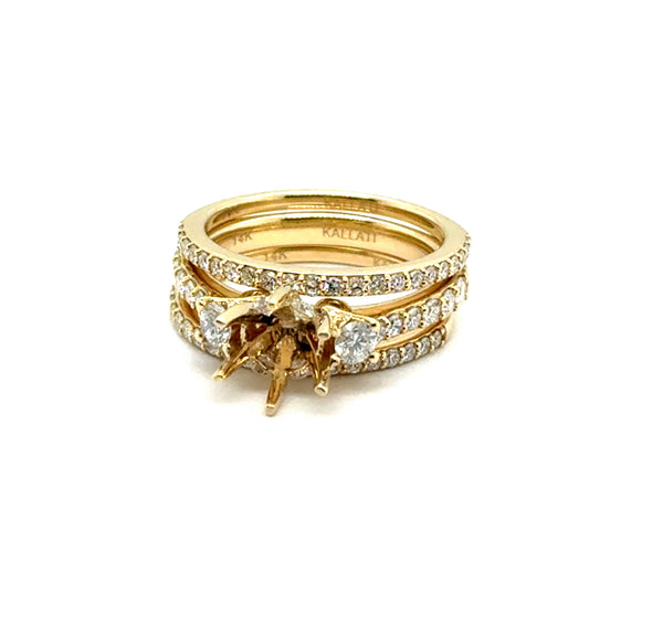 1.50 Ctw 14kt Yellow Gold Three Ring Six Prong Wedding Set And Bands