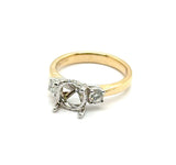 14kt White And Yellow Gold Three Stone Hidden Halo Diamond Semi-Mount Ring 7.5Mm Center