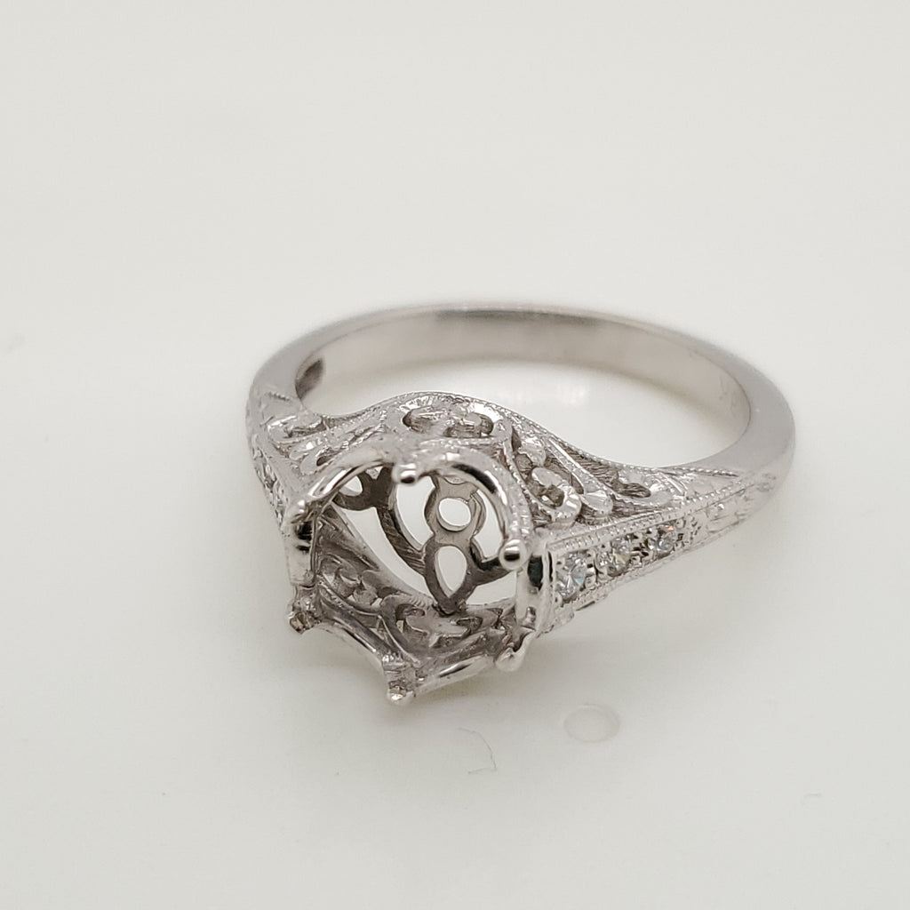18kt White Gold Modern Edwardian Style Diamond Engagmeent Ring Mounting