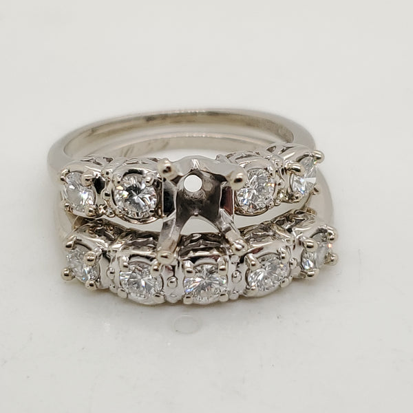 Vintage 14kt White Gold Diamond Wedding Set Mounting