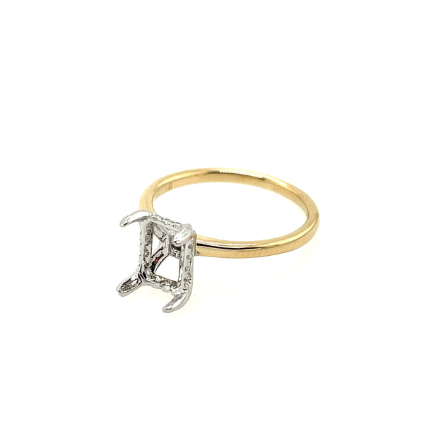 14K White and Yellow Gold Diamond Semi-Mount Ring with Hidden Halo