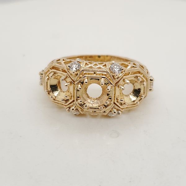 18kt Yellow Gold three Stone Filigree Mounting