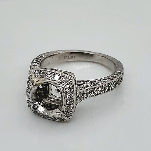 Platinum and Diamond Engraved Engagement Ring Mounting