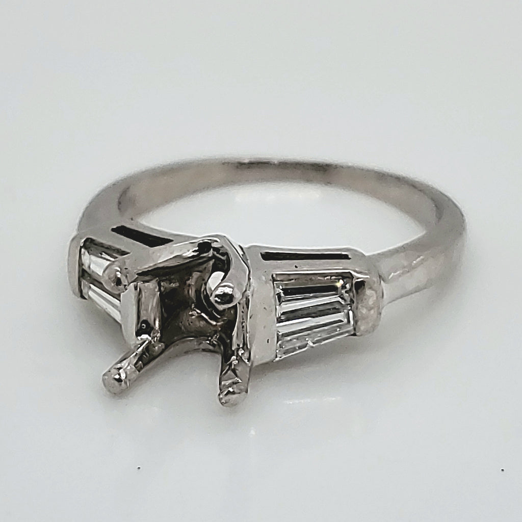 Platinum and Baguette Cut Diamond Engagement Ring Mounting