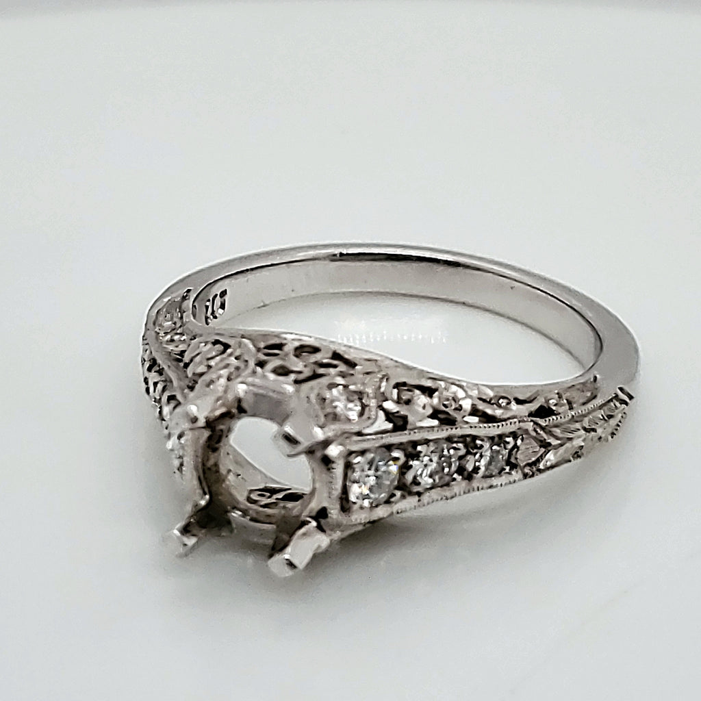 Modern Filigree Platinum and Diamond Engagement ring Mounting