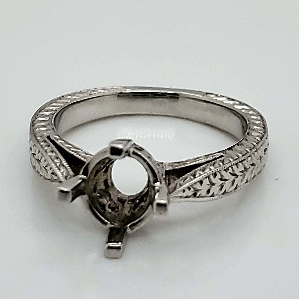 Platinum Engraved Engagement Ring Mounting