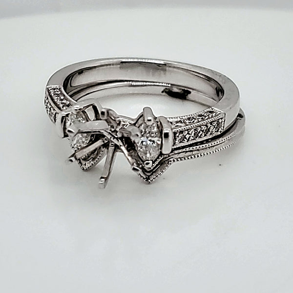 Platinum Round and Marquise Diamond Wedding Set Mounting