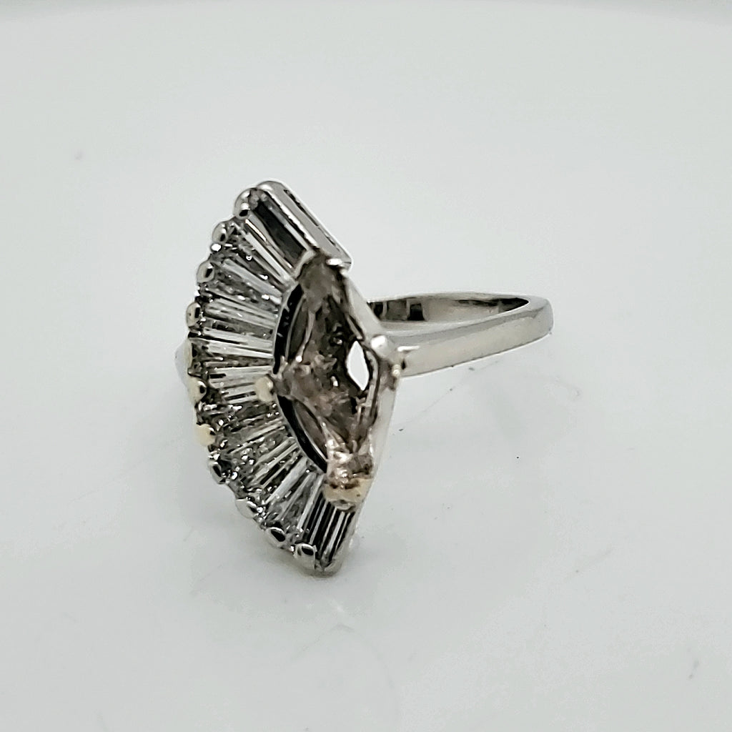 1950s Retro Platinum and Bageutte Diamond ring Mounting