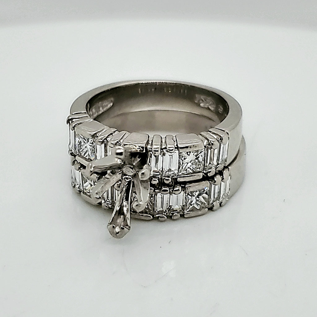 Platinum Princess and Baguette Cut Wedding Set Mounting