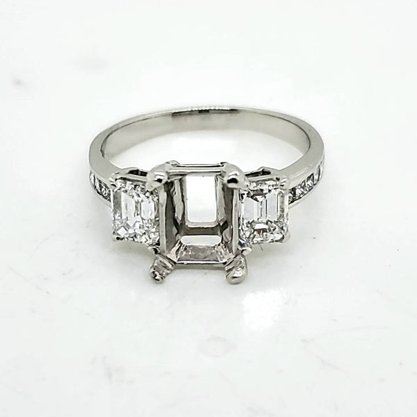 Platinum Emerald Cut and Princess Cut Diamond Engagement Ring Mounting