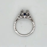 Engraved platinum diamond and sapphire engagement ring mounting