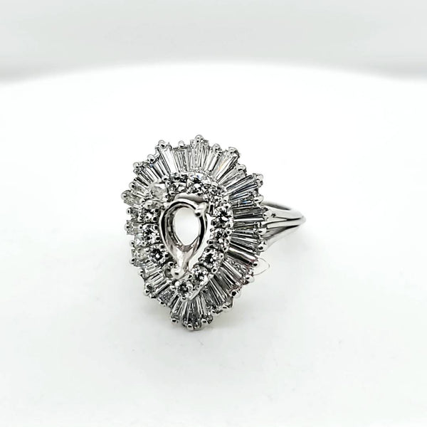 Vintage Platinum Round and Bageutte Cut Diamond Ballerina Ring Mounting