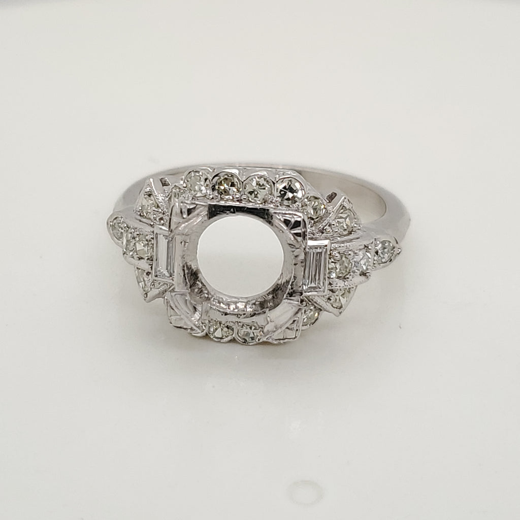 Art Deco Platinum  Diamond Engagement Ring Mounting