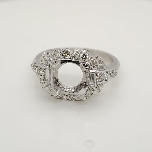 Art Deco Platinum  Diamond Engagement Ring Mounting