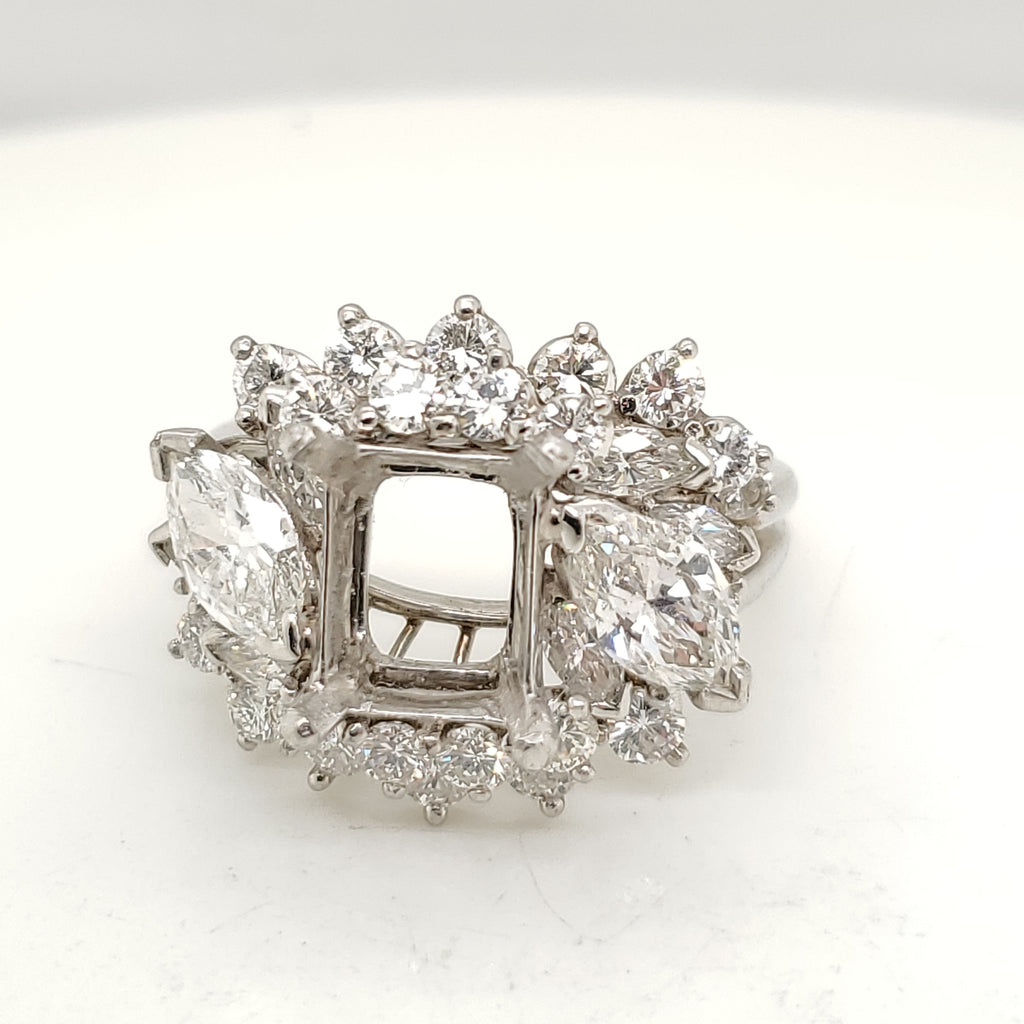 Vintage Platinum Round and Marquise Diamond Mounting