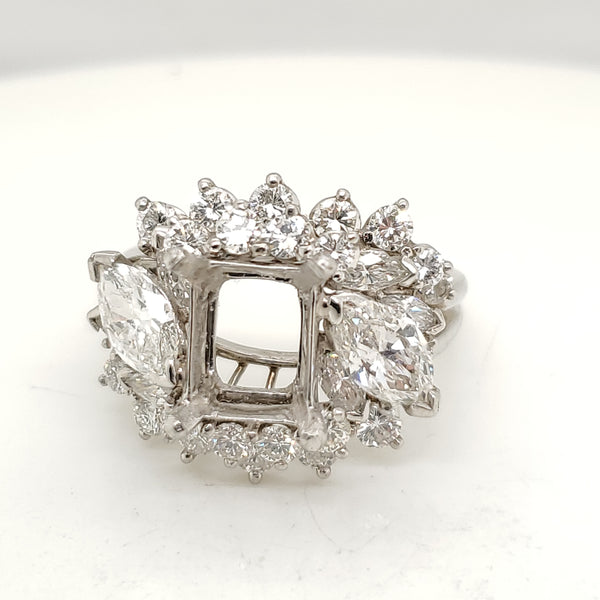 Vintage Platinum Round and Marquise Diamond Mounting