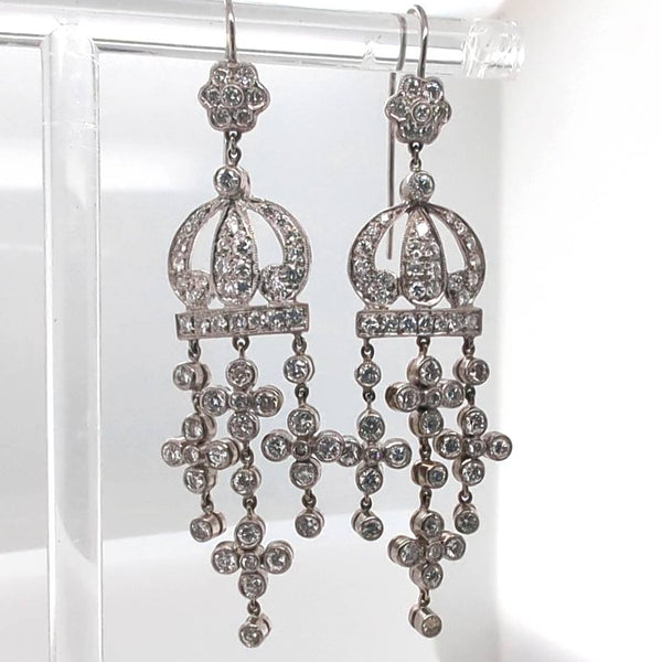 18Kt White Gold And Diamond Crown Motif Chandelier Earrings