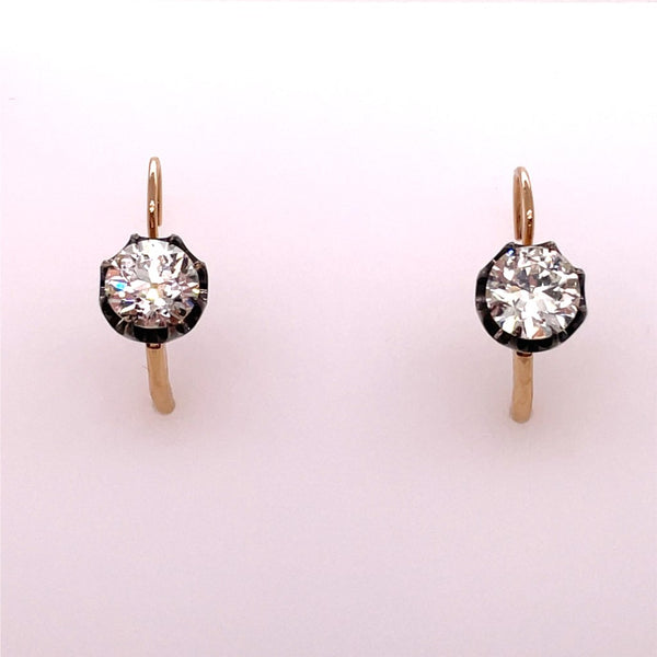 Yellow Gold European Cut Diamond Earrings