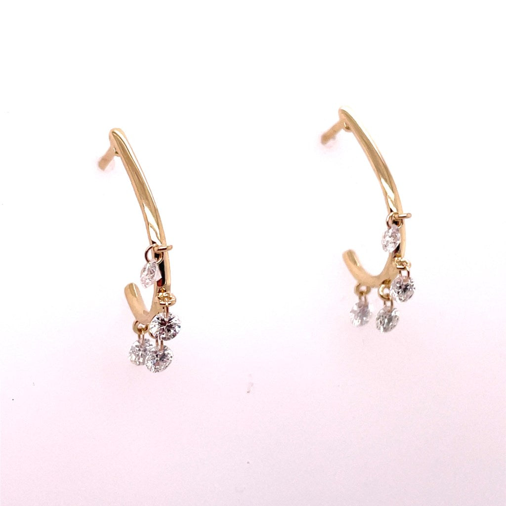 14kt Yellow Gold Half Hoop Earrings With Drilled Diamonds