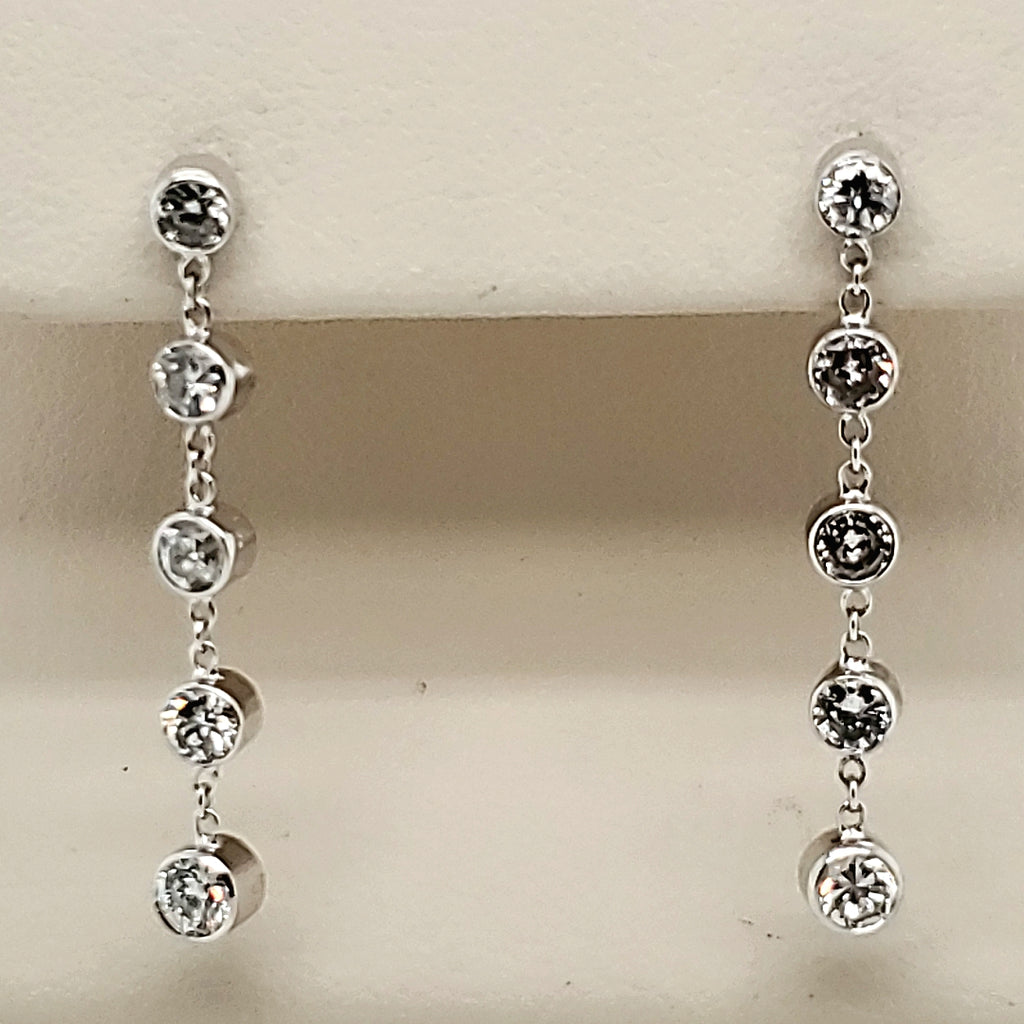 14kt White Gold Bezel Set Diamond Dangle Earrings