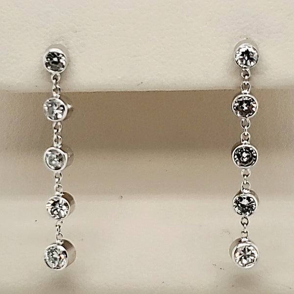 14kt White Gold Bezel Set Diamond Dangle Earrings