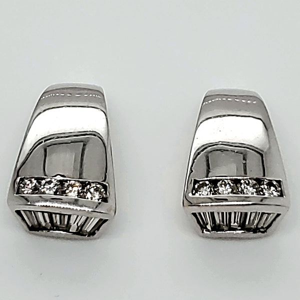 14kt White Gold round and Baguette Cut Diamond Earrings