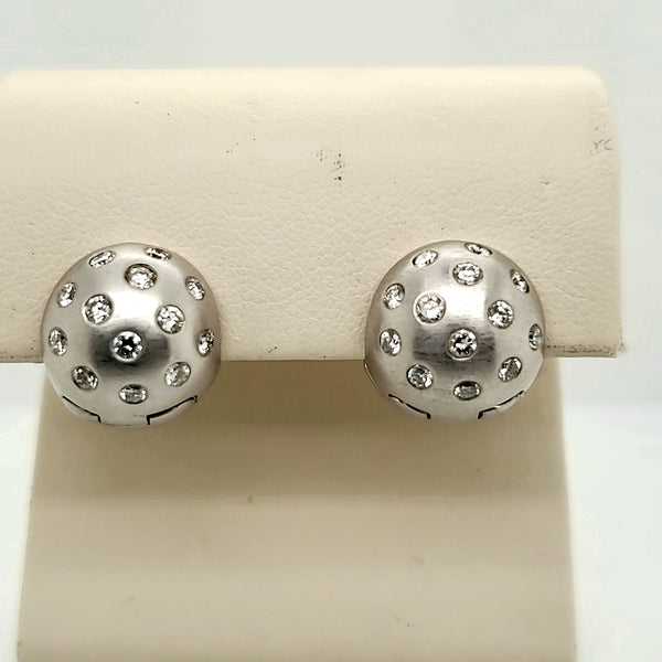 14kt White Gold and Diamond Round Huggie Earrings