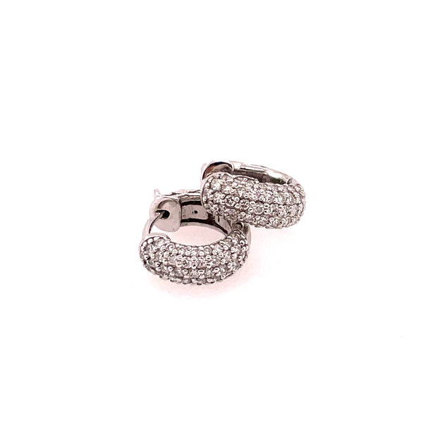 14Kt White Gold Pave Diamond Huggie Hoop Earrings