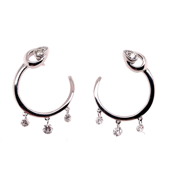 14kt White Gold Pear Shape And Round Shape Diamond Earrings