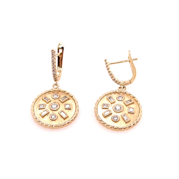 14kt Yellow Gold Sundial Design Earrings