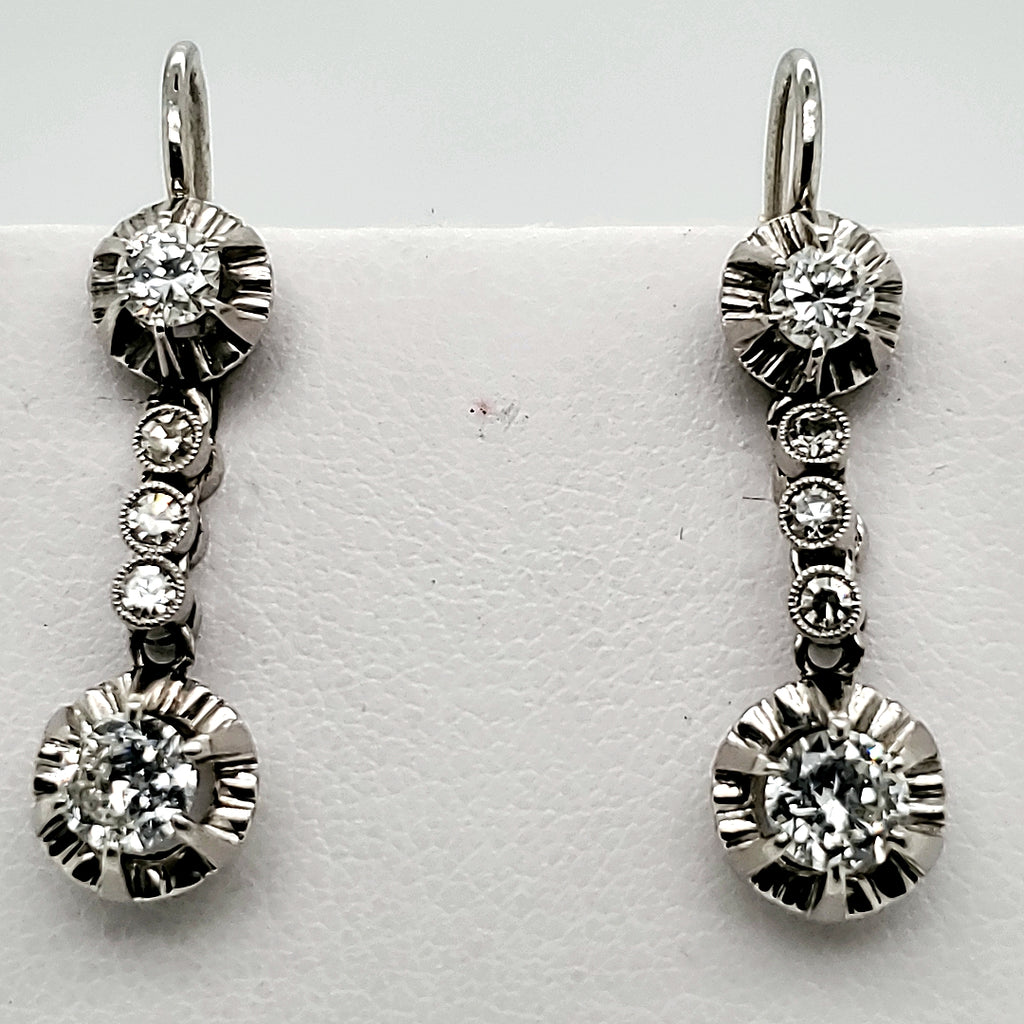 Late Art Deco Platinum and Diamond Dangle Earrings