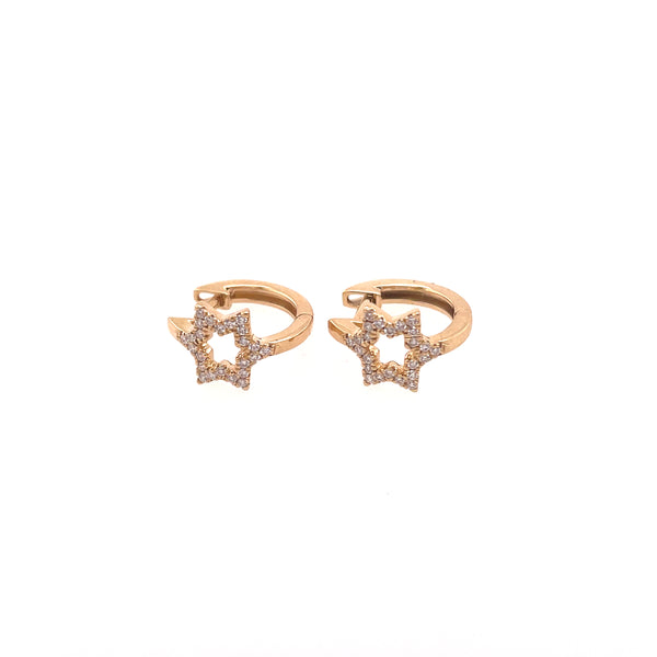 14kt Yellow Gold Star Pattern Huggie Hoop Earrings