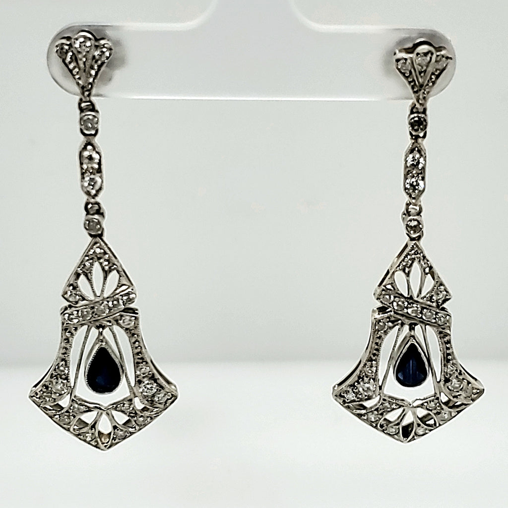Vintage Platinum Diamond and Sapphire Earrings