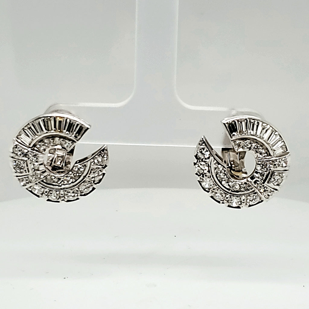 1950s Retro Platinum and Diamond Earrings