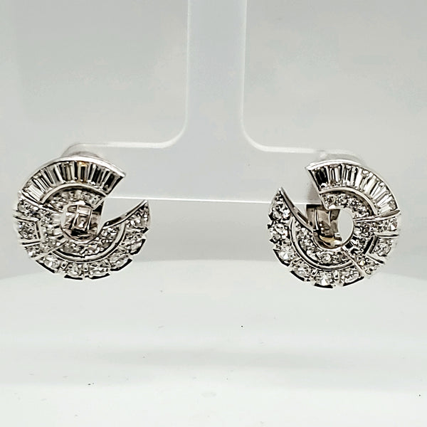 1950s Retro Platinum and Diamond Earrings