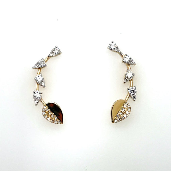 14kt Yellow Gold Diamond Leaf Pattern Earrings