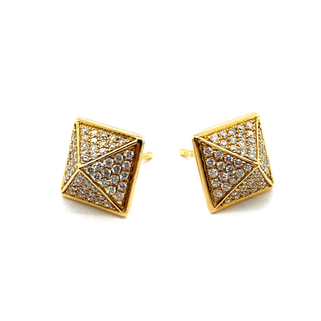 18kt Yellow Gold Pyramid Design Diamond Earrings