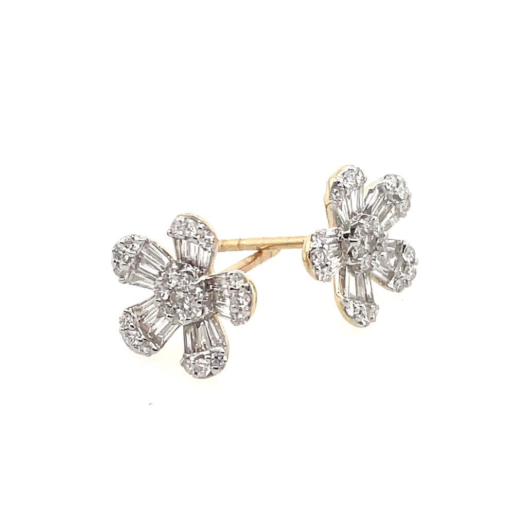 14Kt Yellow Gold Floral Diamond Stud Earrings