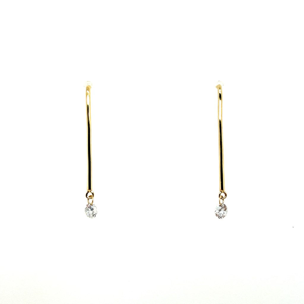 14kt Yellow Gold Drilled Floating Diamond Linear Earrings