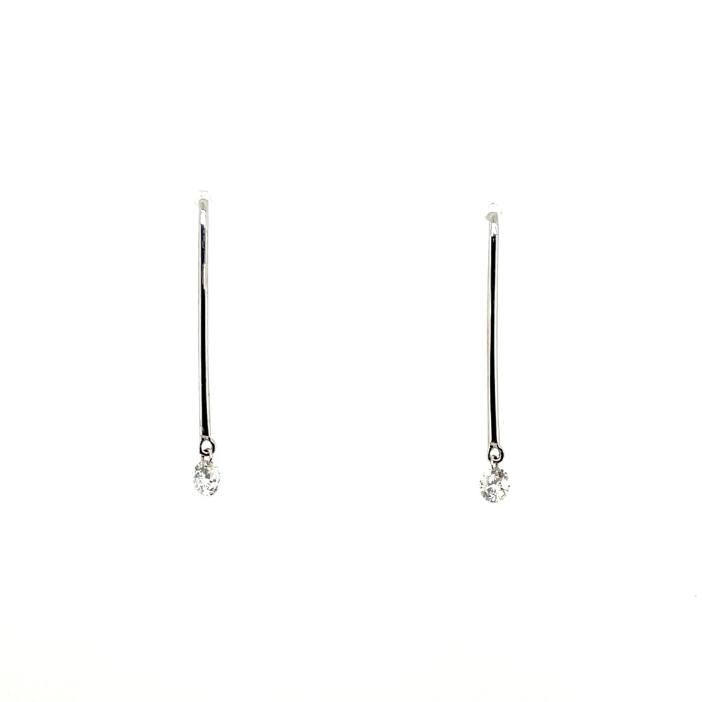 14kt White Gold Drilled Floating Diamond Linear Earrings