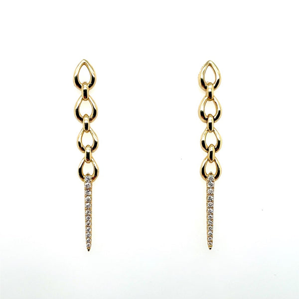 14kt Yellow Chain Link Diamond Drop Earrings