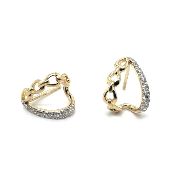 14kt Yellow Gold Diamond Link Huggie Hoop Earrings