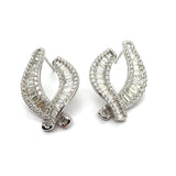 14kt White Gold Baguette And Brilliant Round Cut Diamond Wave Earrings