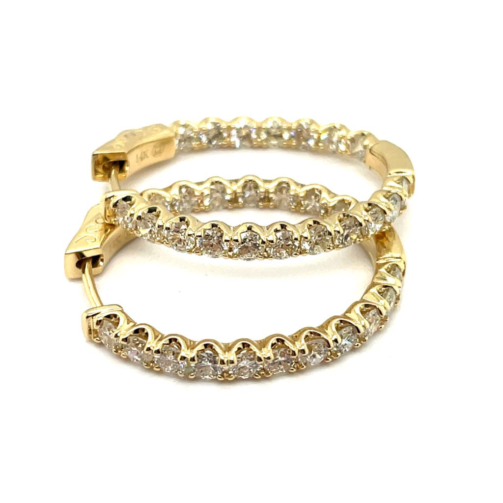 14kt Yellow Gold 2.85Ctw Oval Inside Out Diamond Hoop Earrings